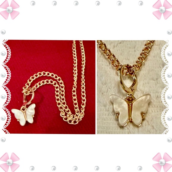 Jewelry - Necklace - 16-18” gold tone w/pearlized butterfly pendant. New. BOGO offer ⬇️